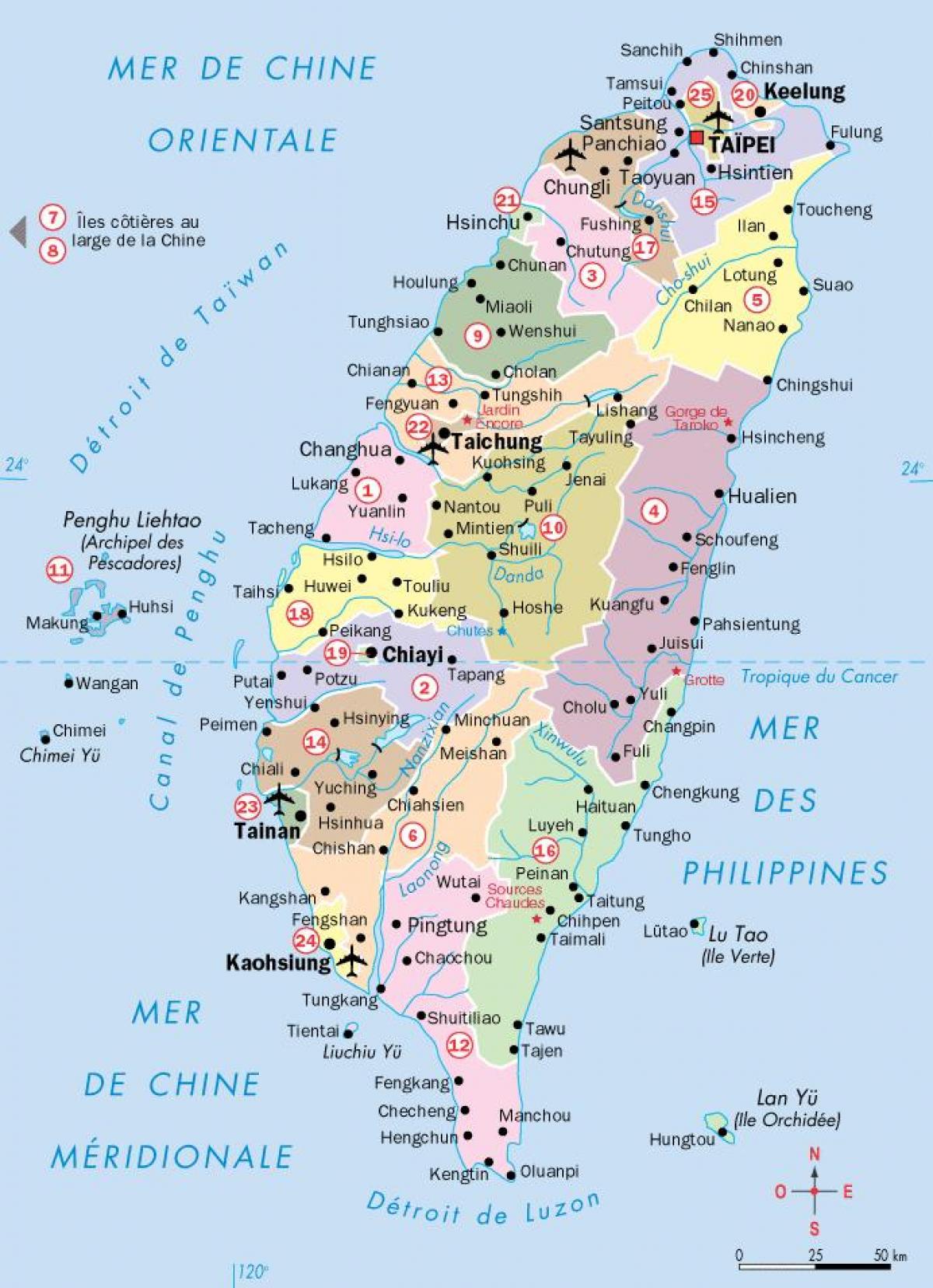 harta e Tajvan qytetet